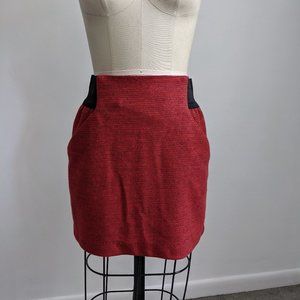 Red metallic-thread mini skirt with pockets